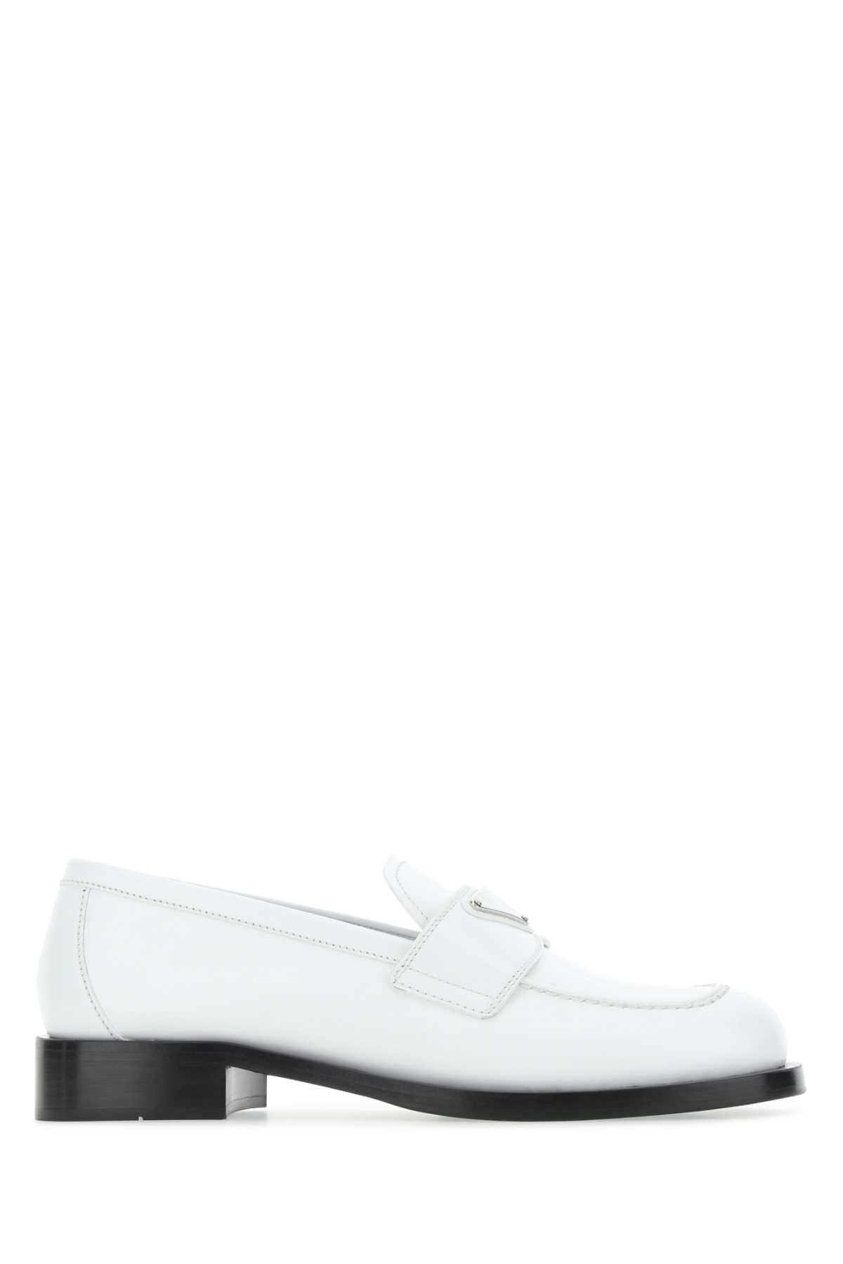 Prada Women White Leather Loafers