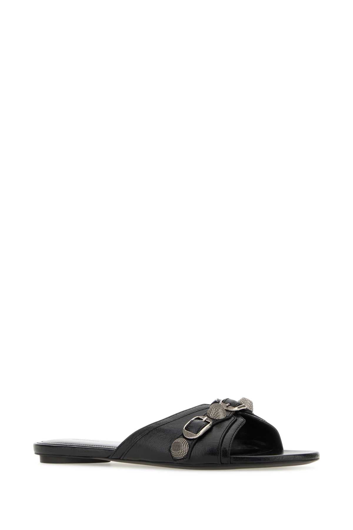 Balenciaga Women Black Leather Slippers