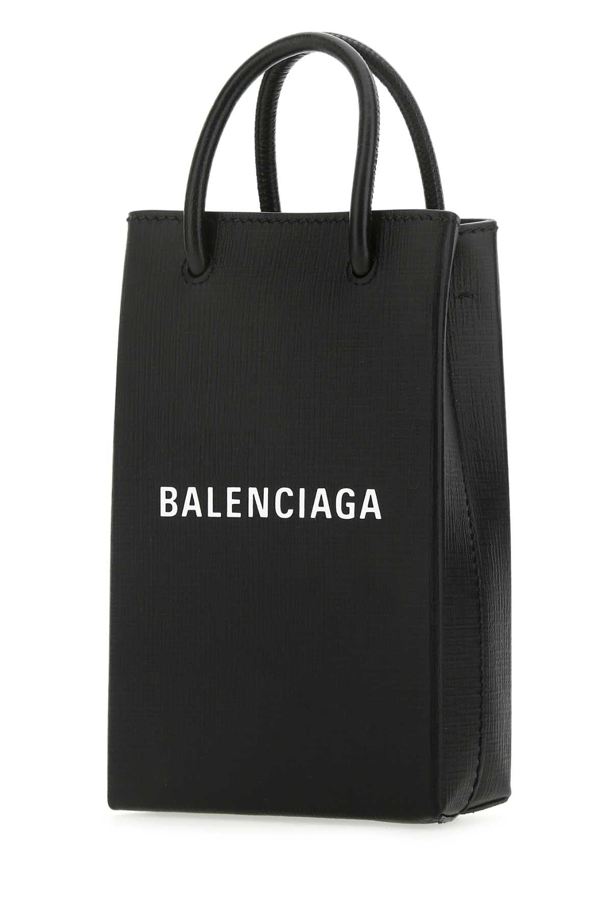 Balenciaga Women Black Leather Phone Case