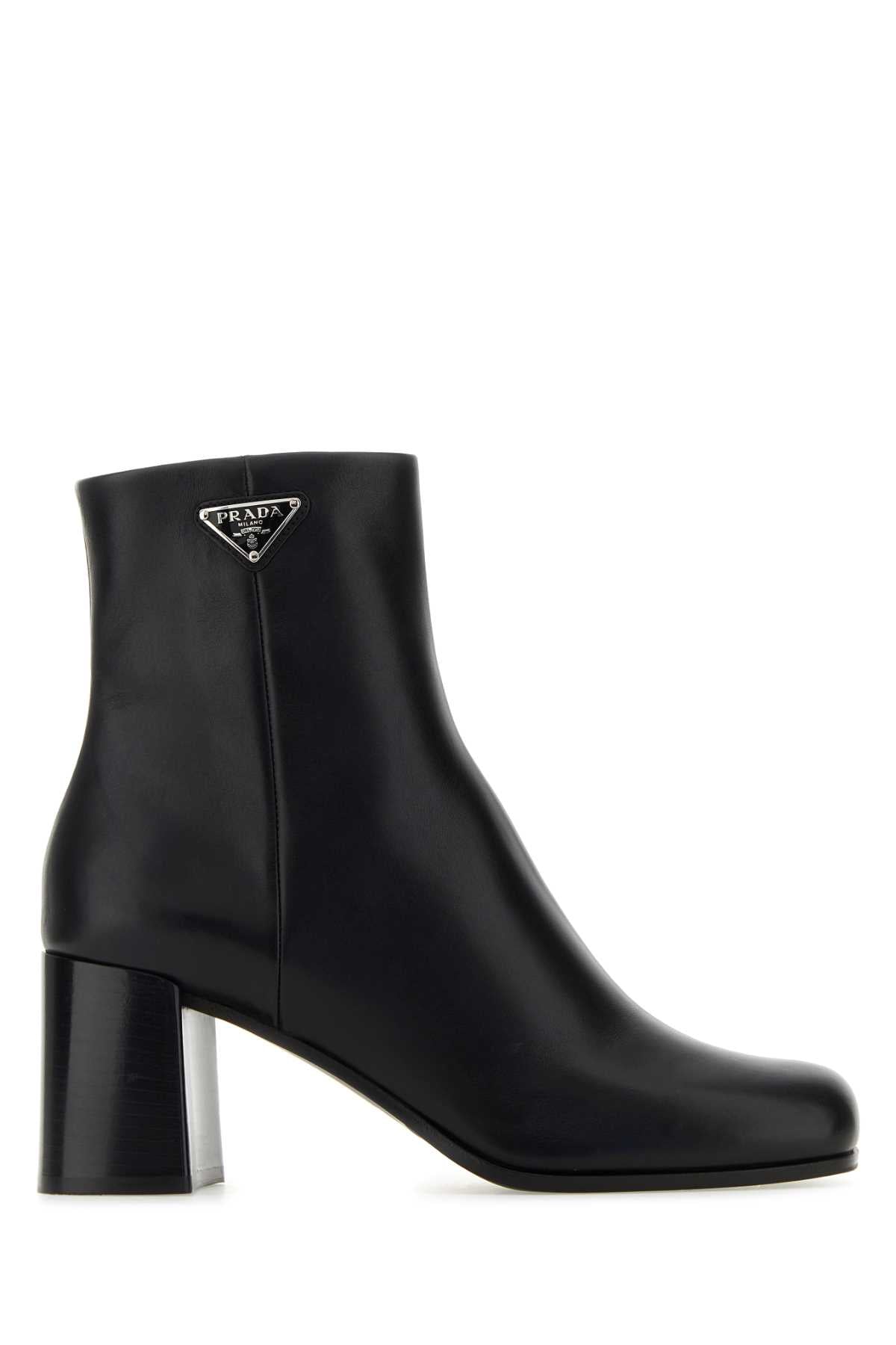 Prada Women Black Leather Ankle Boots
