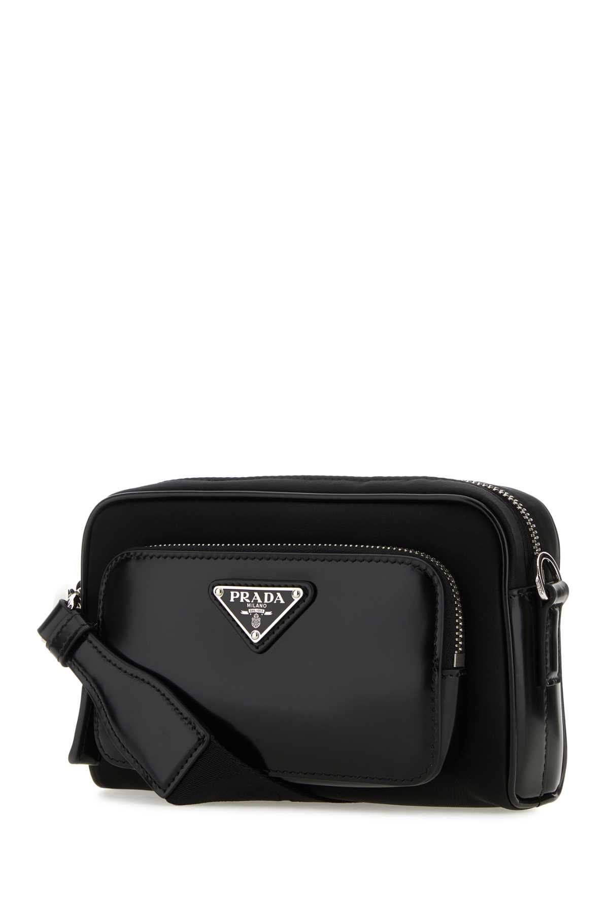 Prada Men Black Re-Nylon And Leather Crossbody Bag
