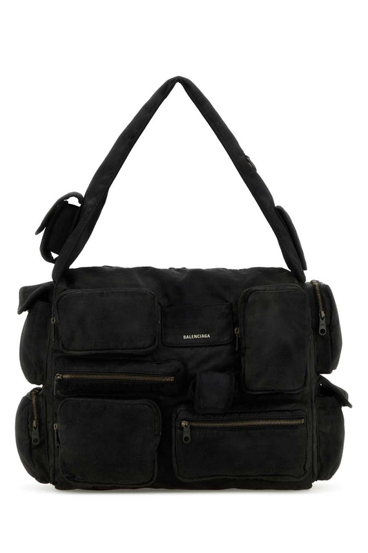 Balenciaga Men Black Canvas Large Superbusy Shoulder Bag