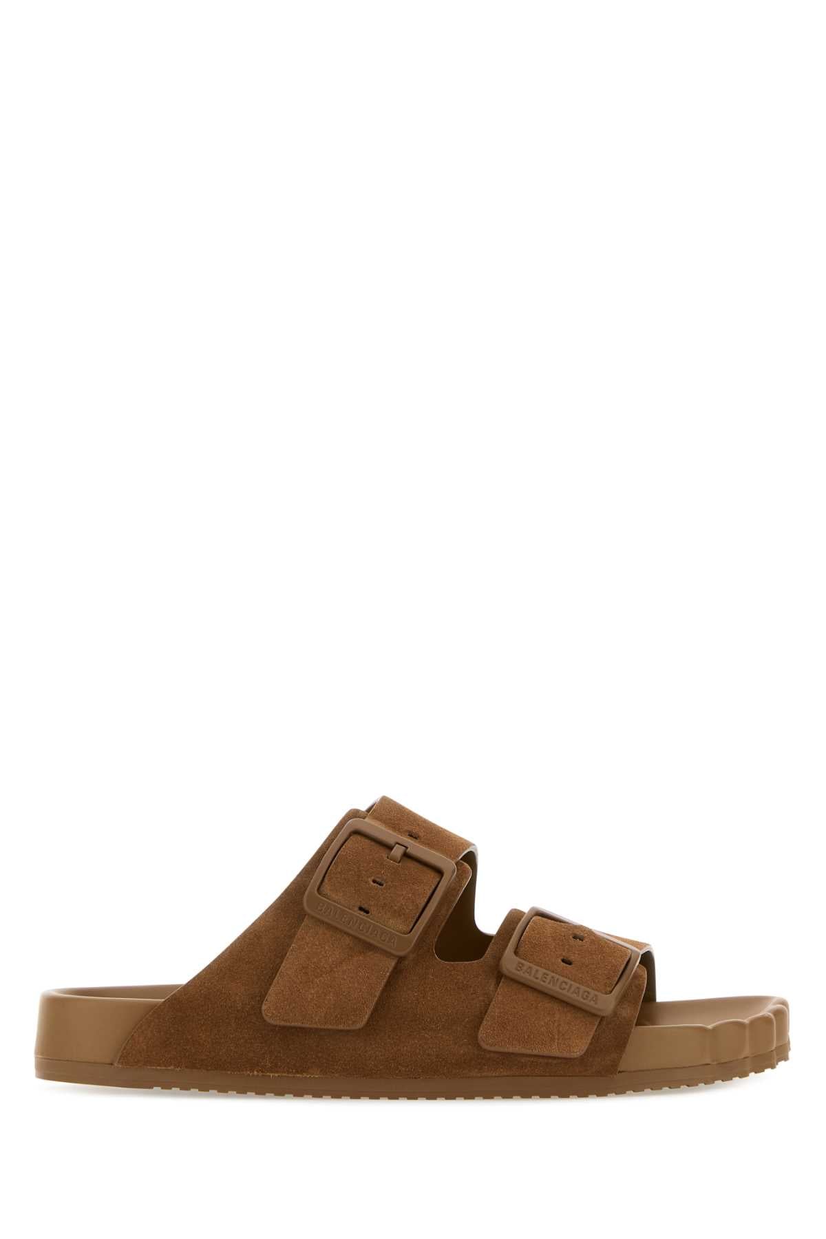 Balenciaga Women Camel Suede Sunday Slippers