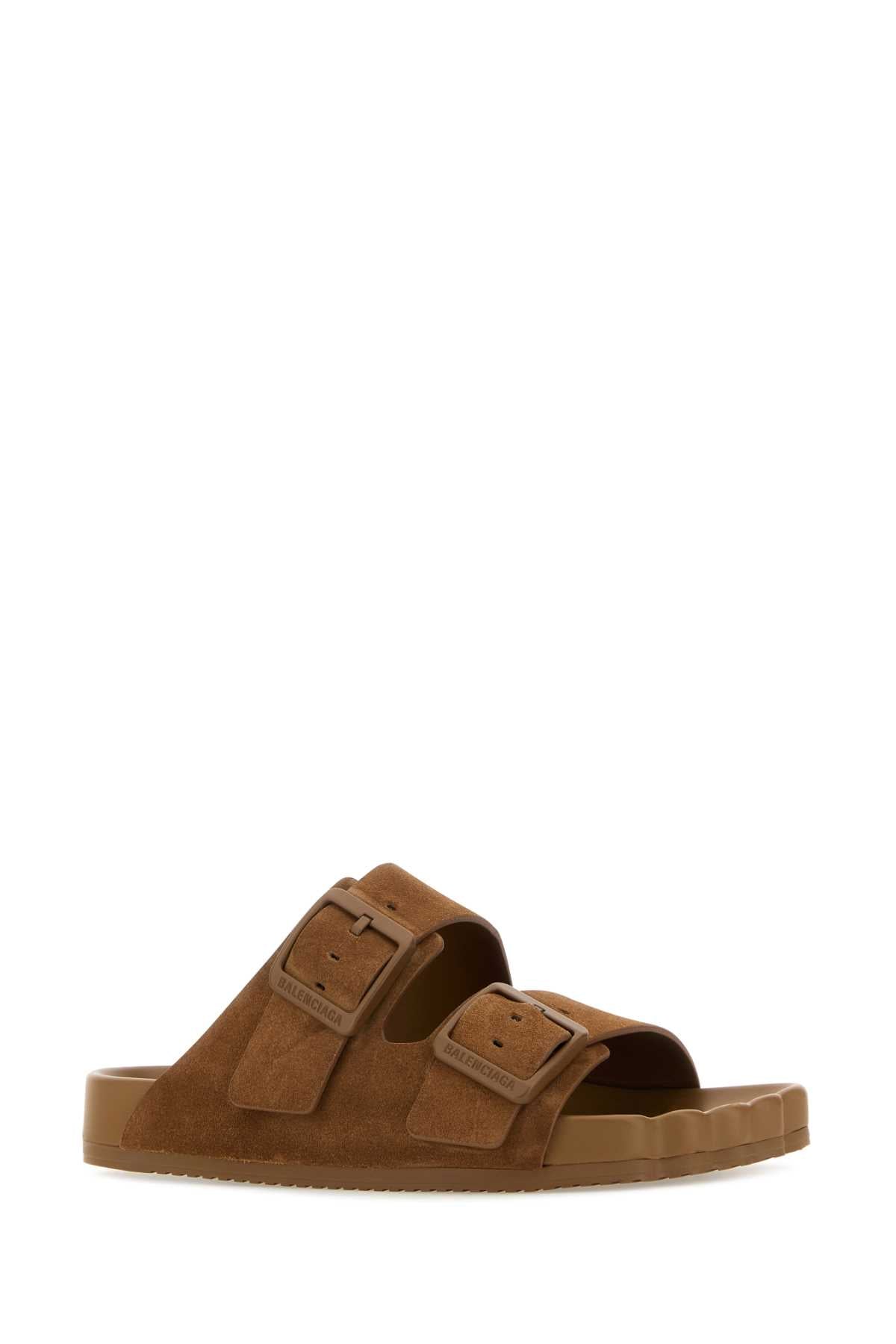 Balenciaga Women Camel Suede Sunday Slippers