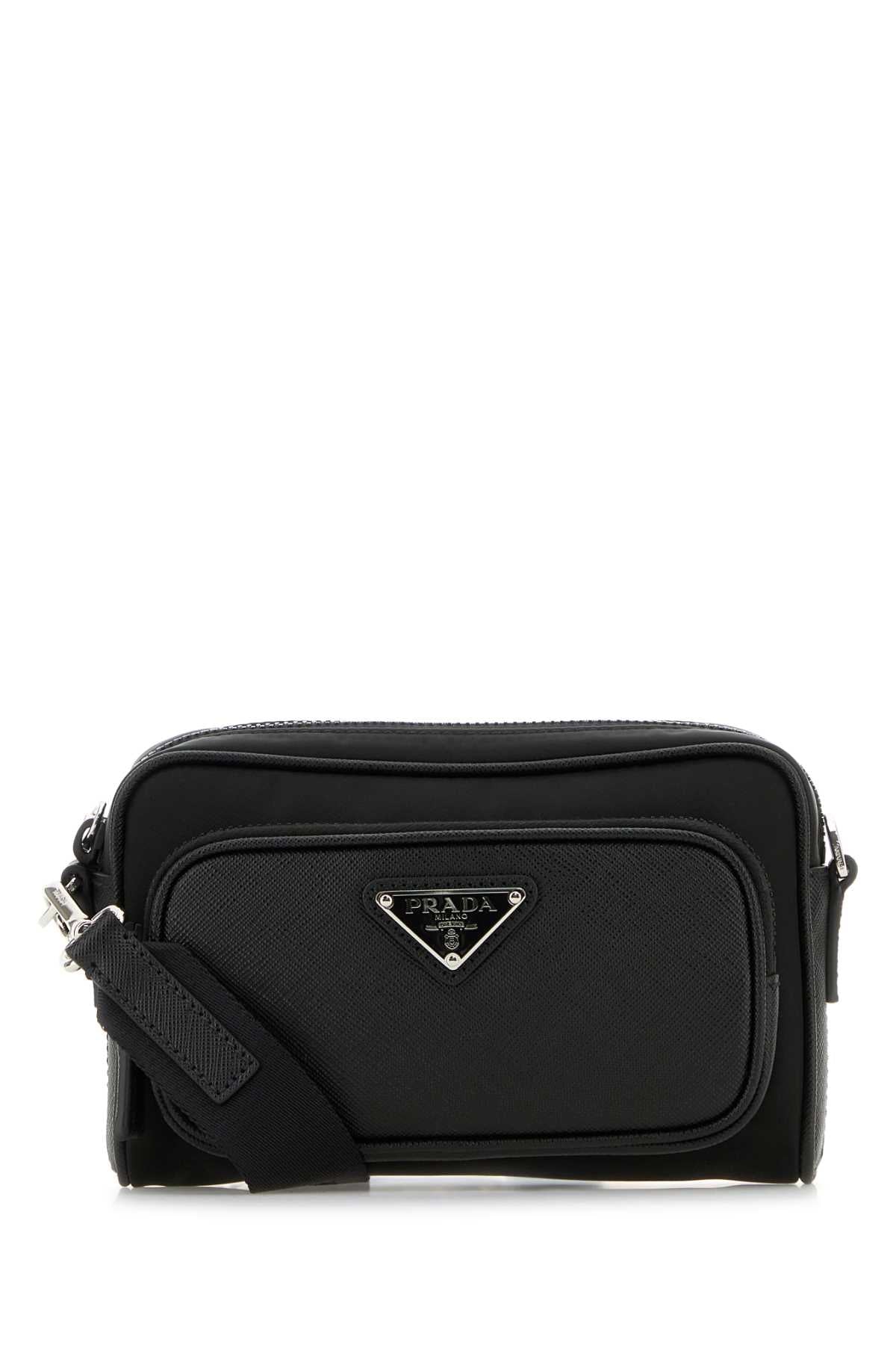 Prada Men Black Re-Nylon And Leather Crossbody Bag