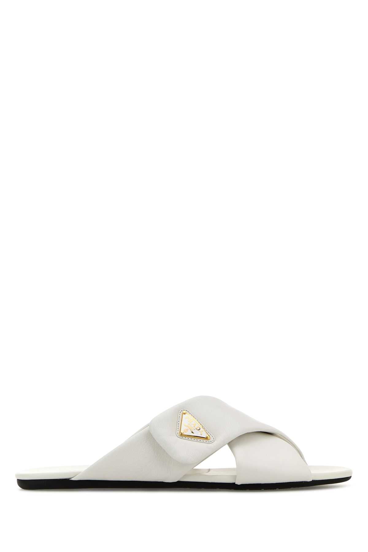 Prada Women White Nappa Leather Slippers