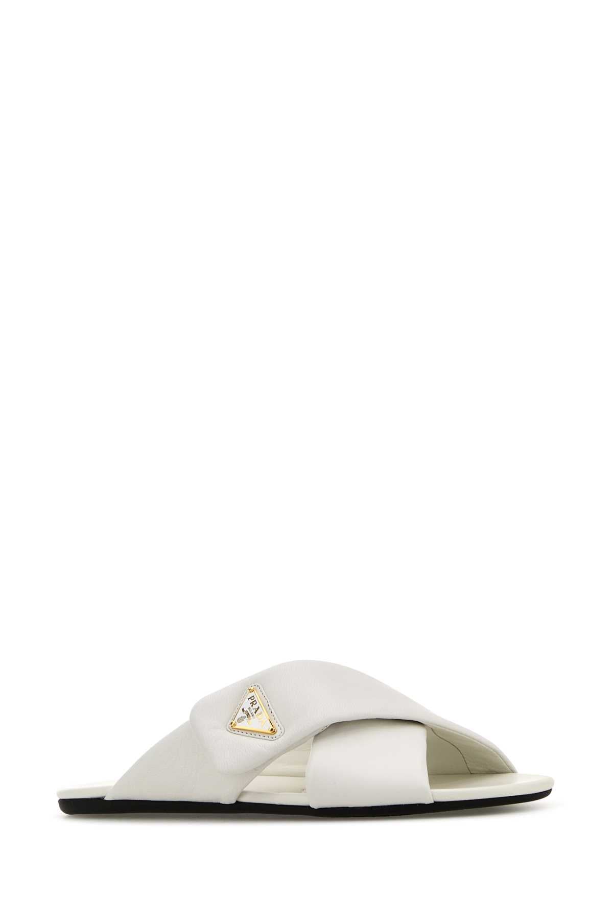Prada Women White Nappa Leather Slippers
