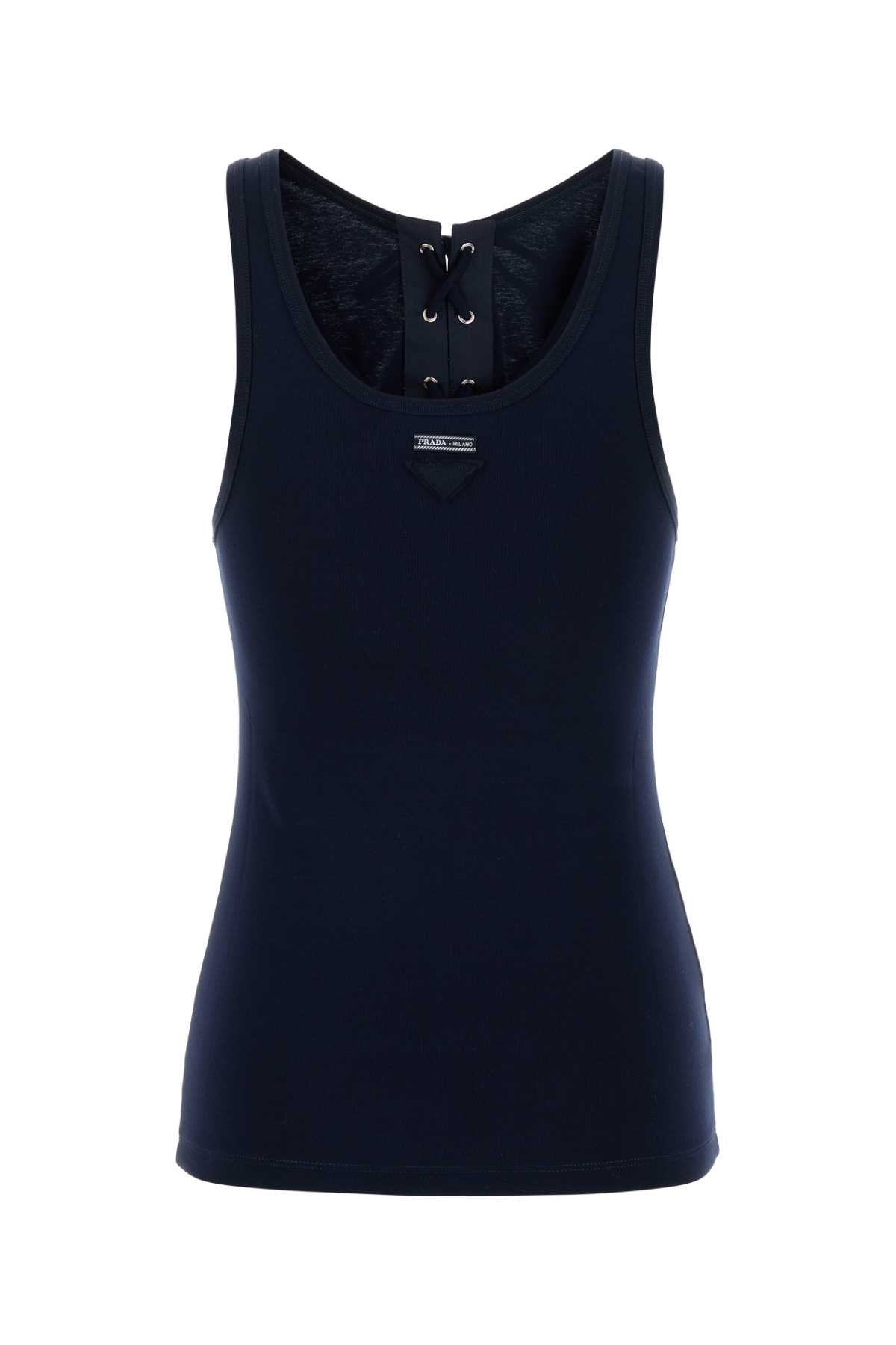 Prada Women Navy Blue Cotton Tank Top
