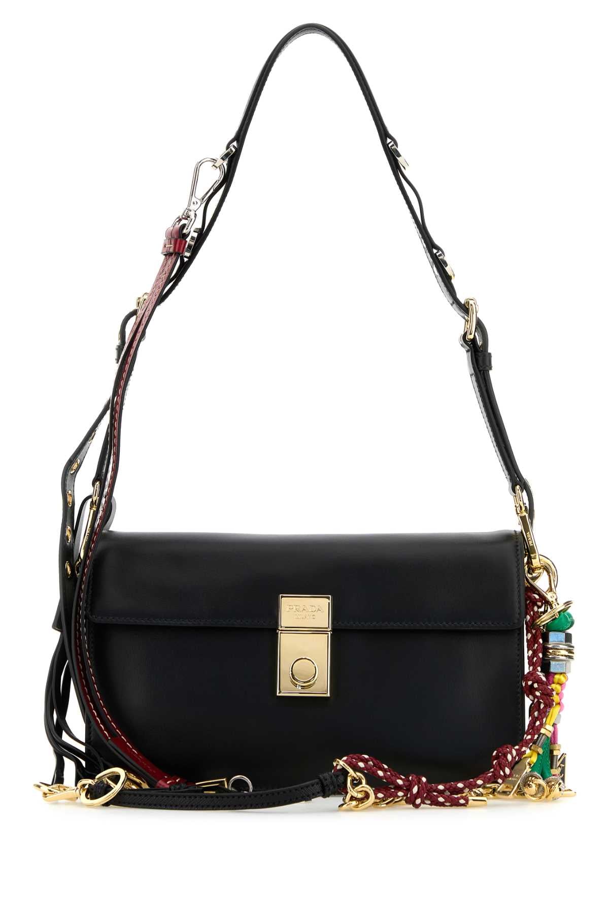 Prada Women Black Leather Small Prada Soft Sound Shoulder Bag