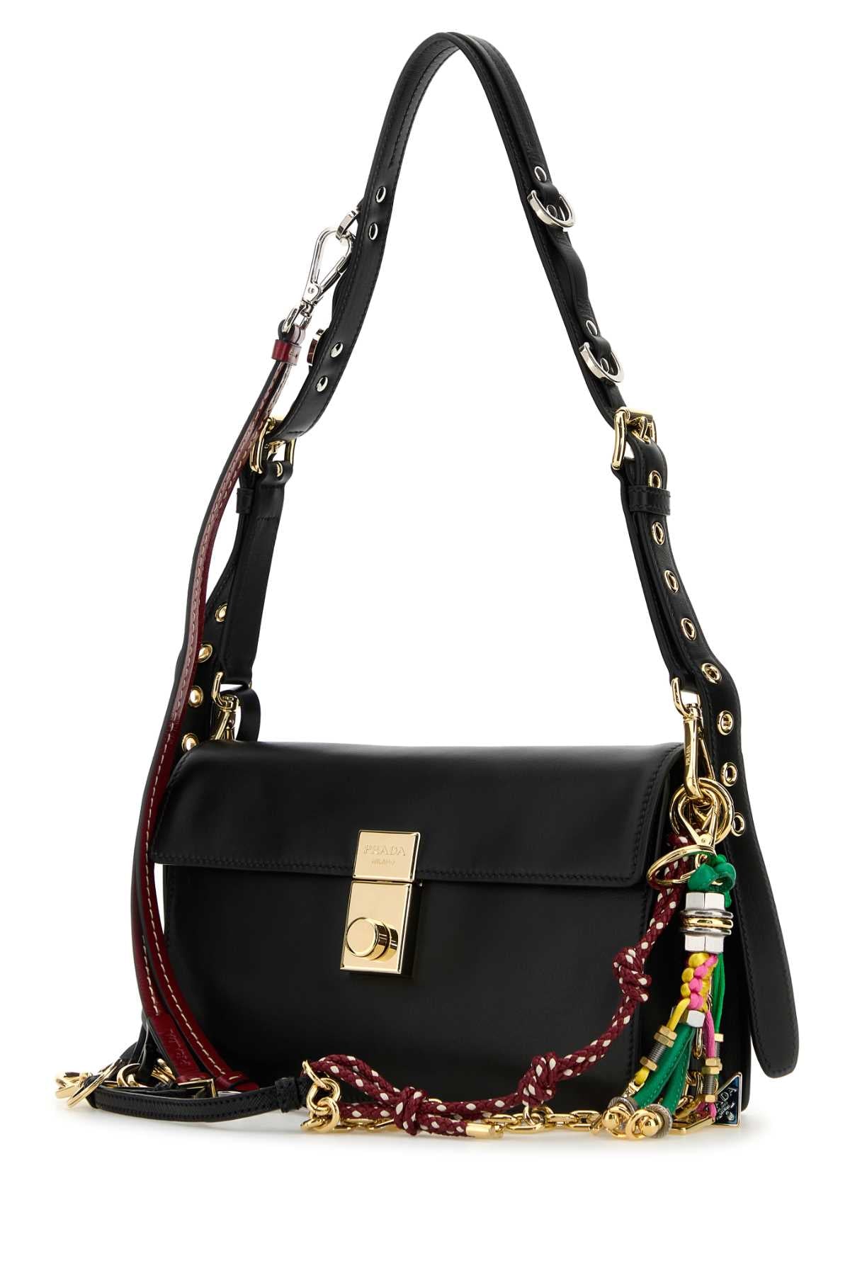 Prada Women Black Leather Small Prada Soft Sound Shoulder Bag