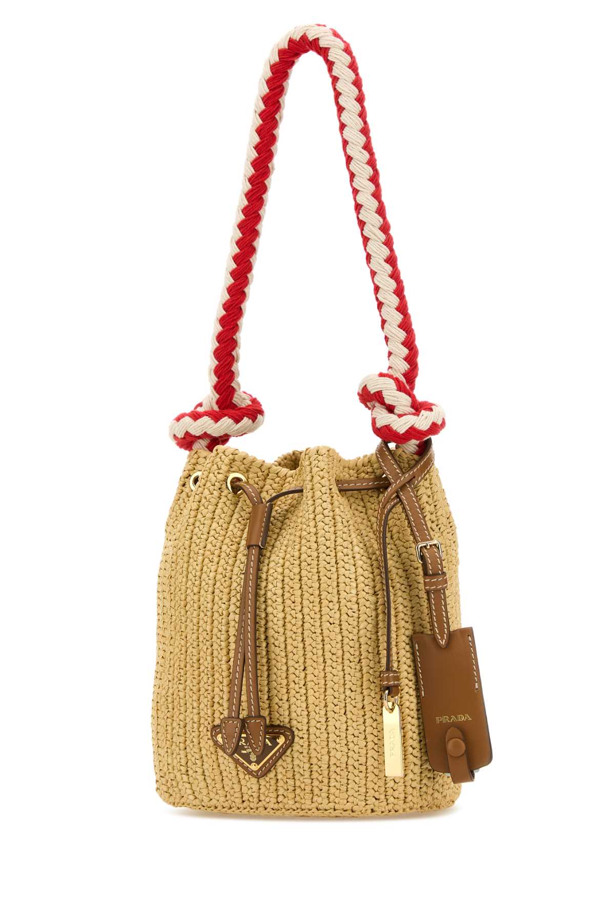 Prada Women Beige Crochet Mini Bucket Bag