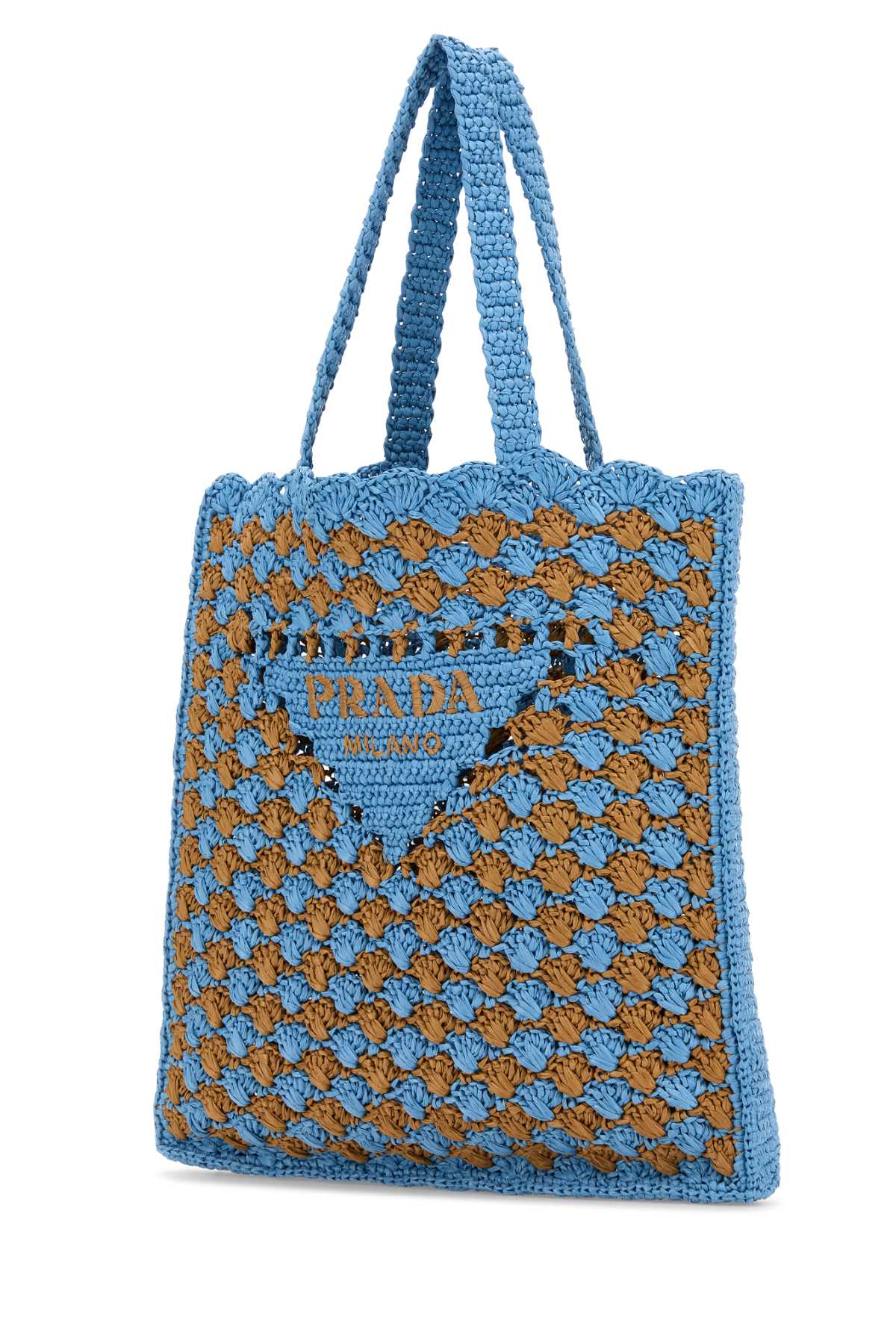 Prada Women Two-Tone Raffia Shopping Bag