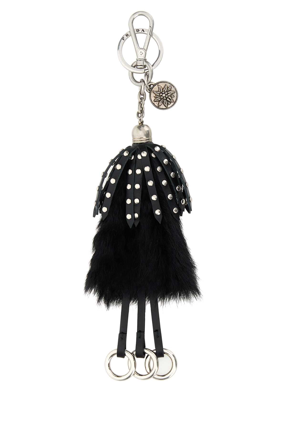 Prada Women Black Calf Hair And Leather Keyring