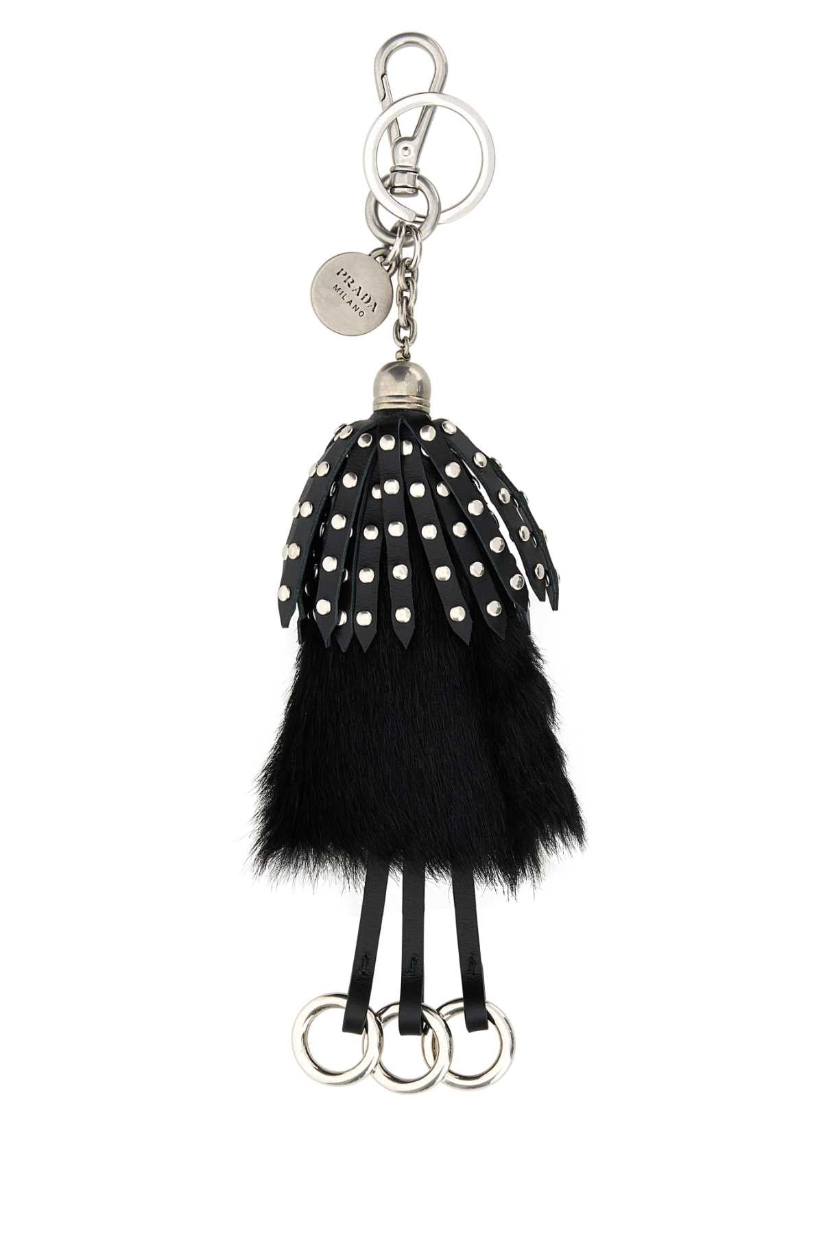 Prada Women Black Calf Hair And Leather Keyring