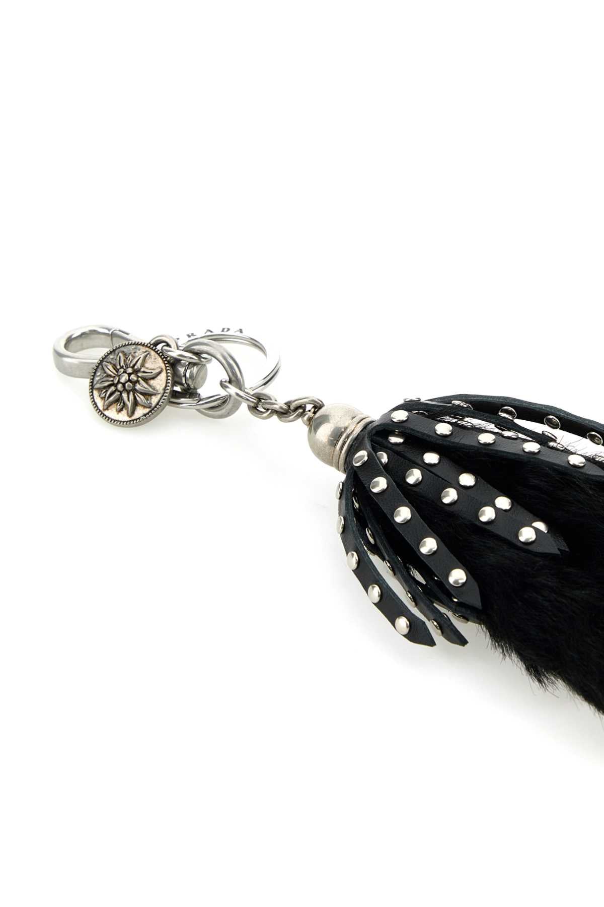 Prada Women Black Calf Hair And Leather Keyring