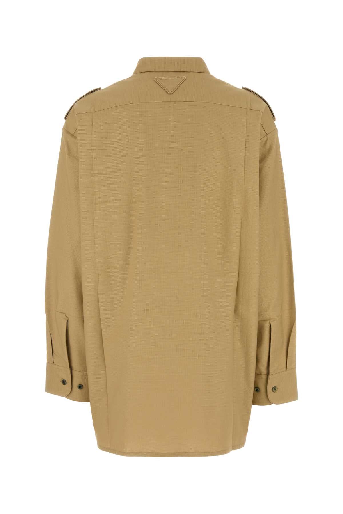 Prada Women Camel Cotton Oversize Shirt