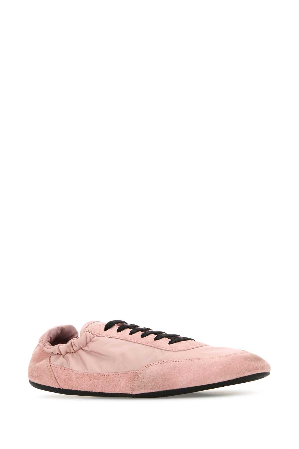 Prada Women Pink Re-Nylon And Suede Collapse Sneakers