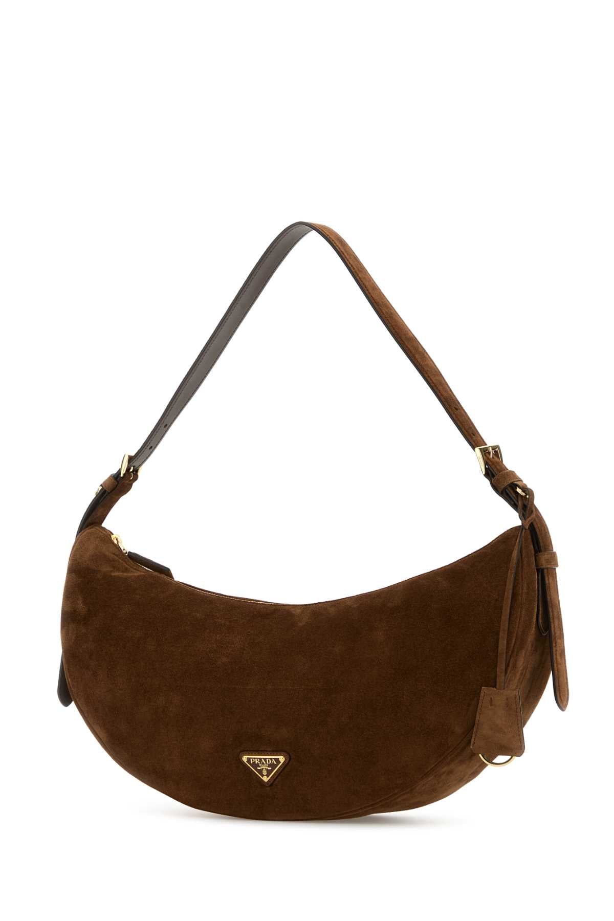Prada Women Brown Suede Large Prada Demi-Lune Crossbody Bag