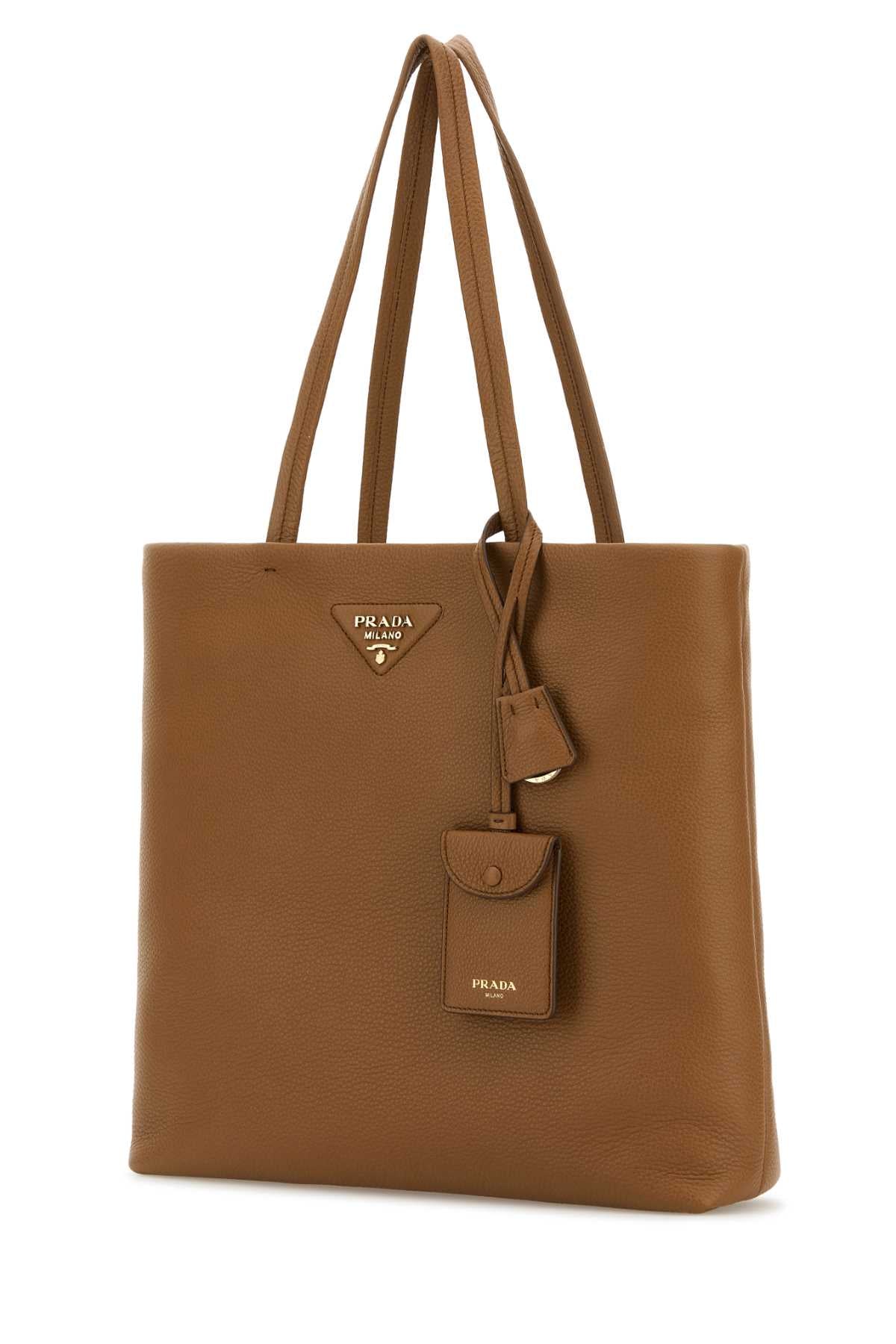 Prada Women Camel Leather Shopping Bag