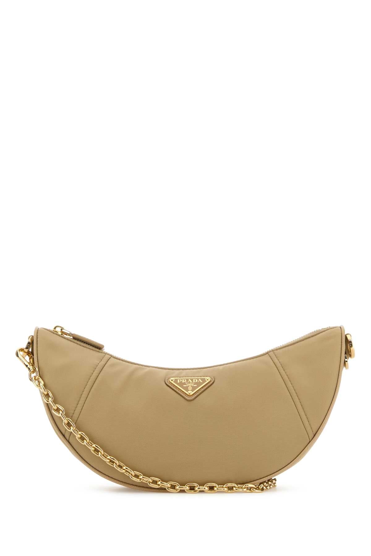 Prada Women Beige Re-Nylon Prada Demi-Lune Shoulder Bag