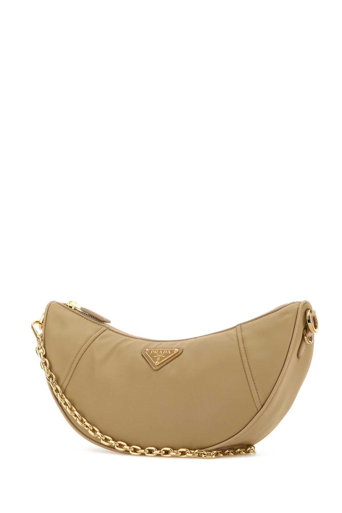 Prada Women Beige Re-Nylon Prada Demi-Lune Shoulder Bag