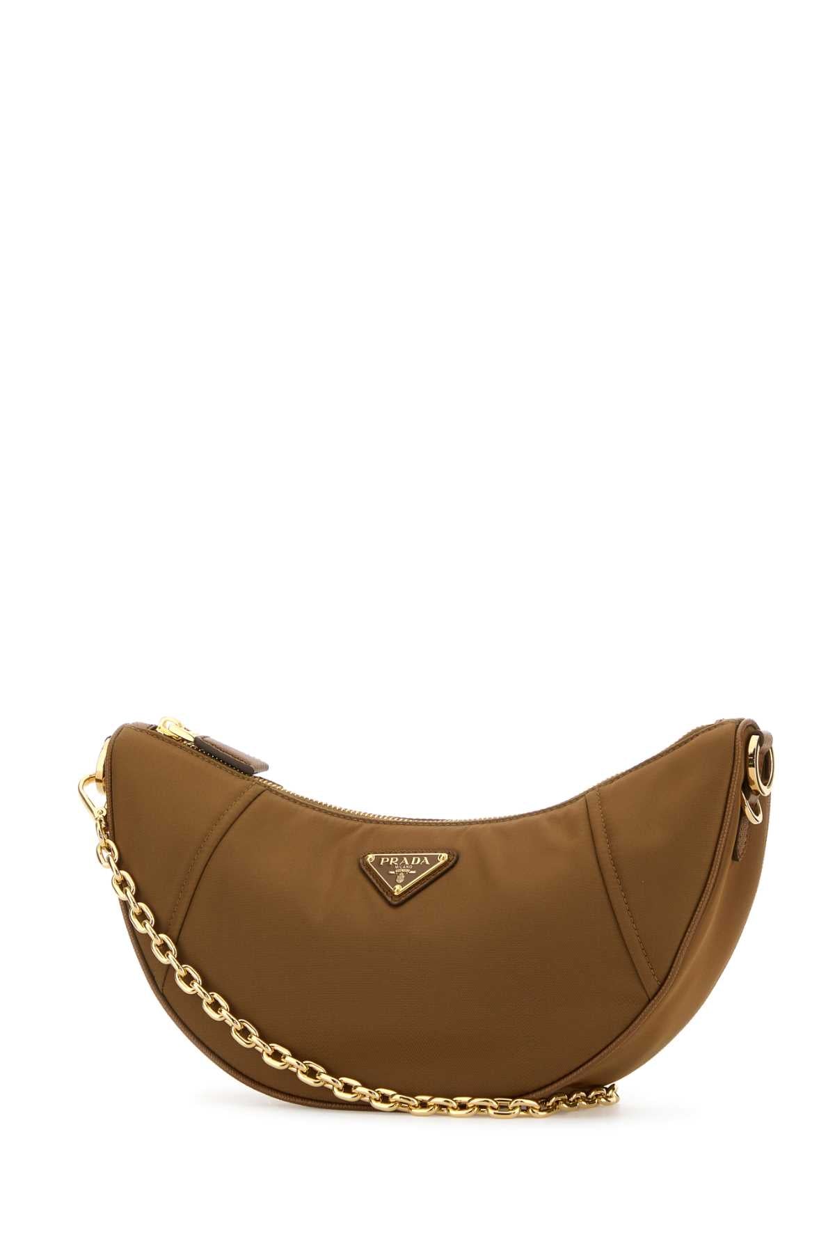 Prada Women Camel Re-Nylon Prada Demi-Lune Shoulder Bag