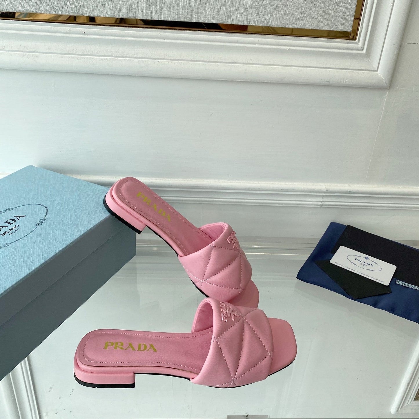 PRADA Slide 25 Quilted Pink leather