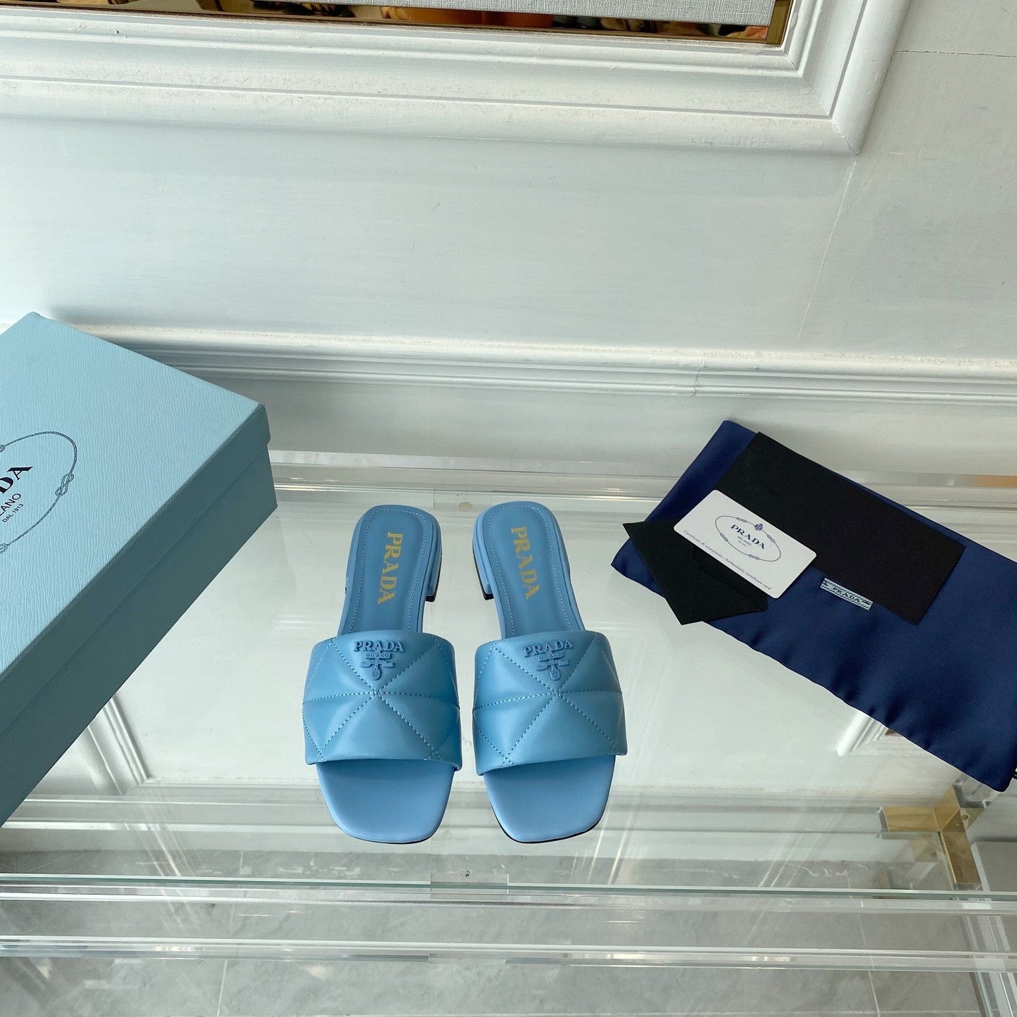 PRADA Slide 25 Quilted Sky Blue leather