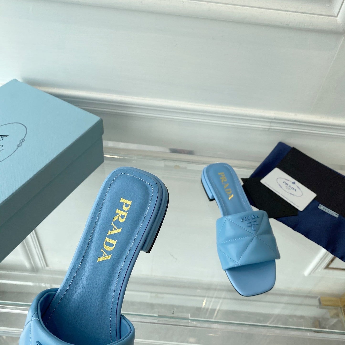 PRADA Slide 25 Quilted Sky Blue leather