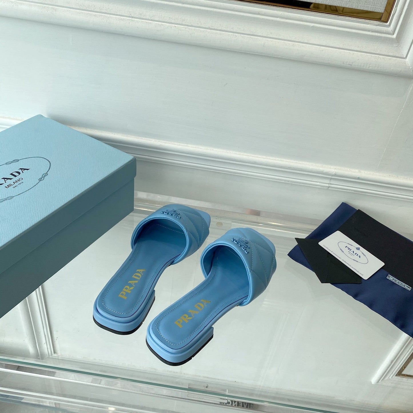PRADA Slide 25 Quilted Sky Blue leather