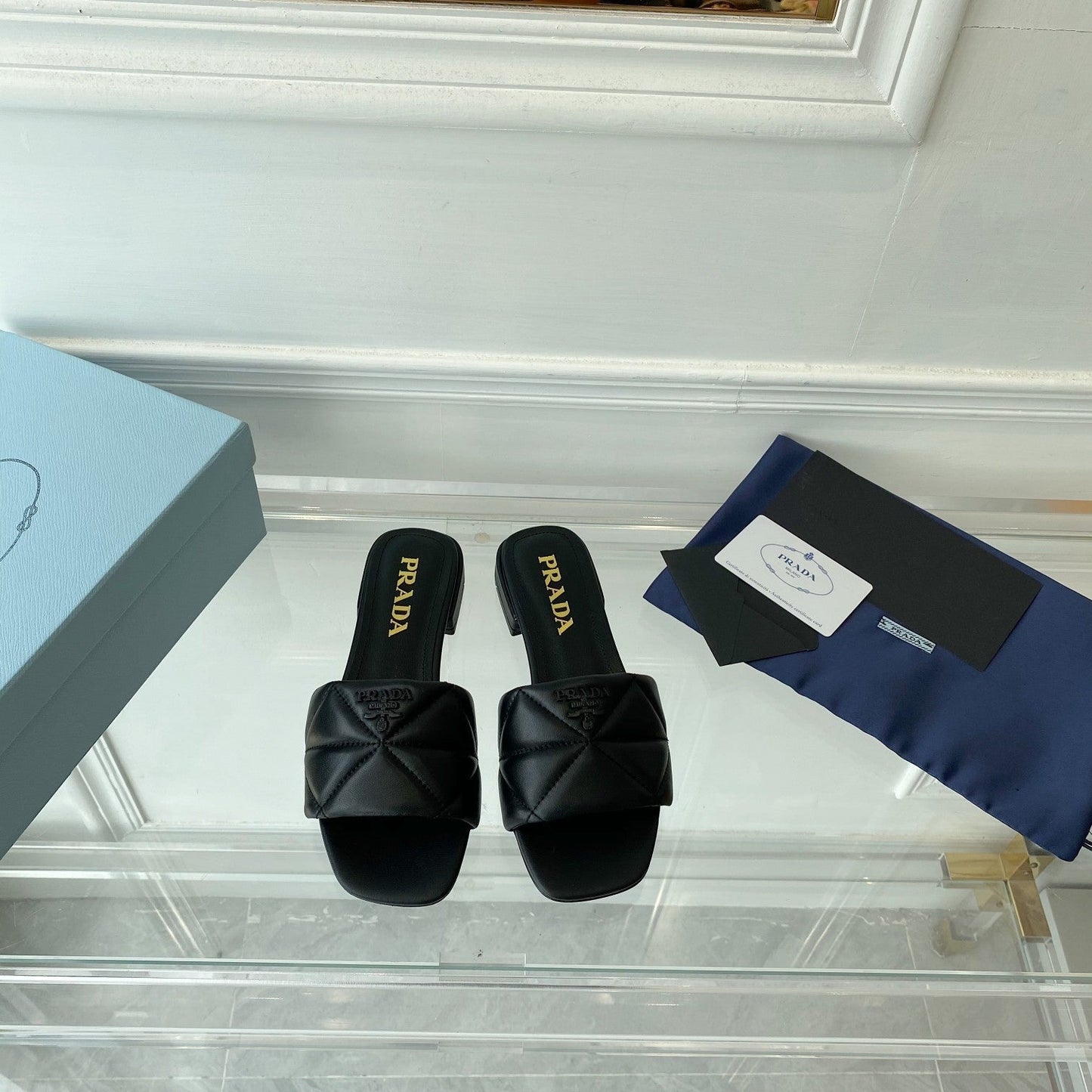 PRADA Slide 25 Quilted Black leather
