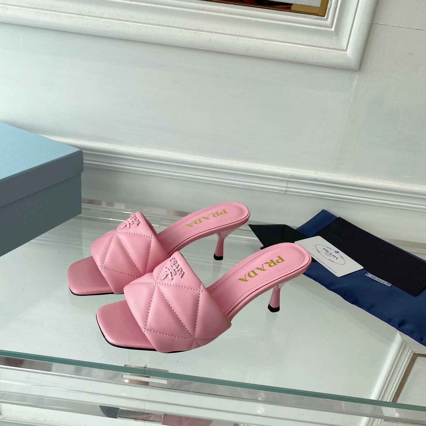 PRADA Heeled Sandal 65 Pointed Sole Quilted Pink Leather