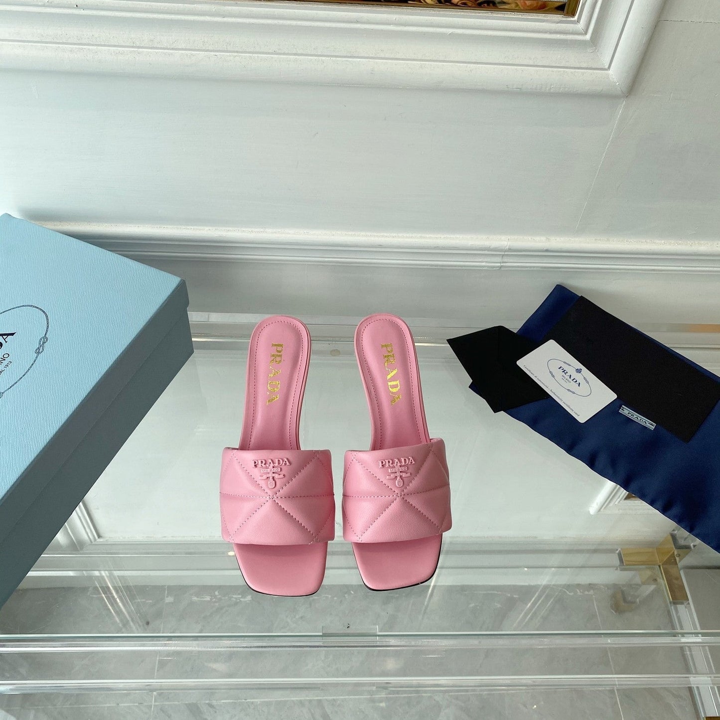 PRADA Heeled Sandal 65 Pointed Sole Quilted Pink Leather