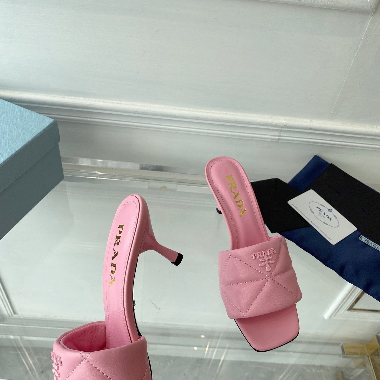 PRADA Heeled Sandal 65 Pointed Sole Quilted Pink Leather