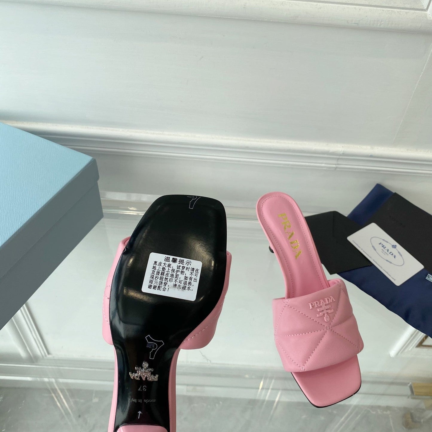 PRADA Heeled Sandal 65 Pointed Sole Quilted Pink Leather