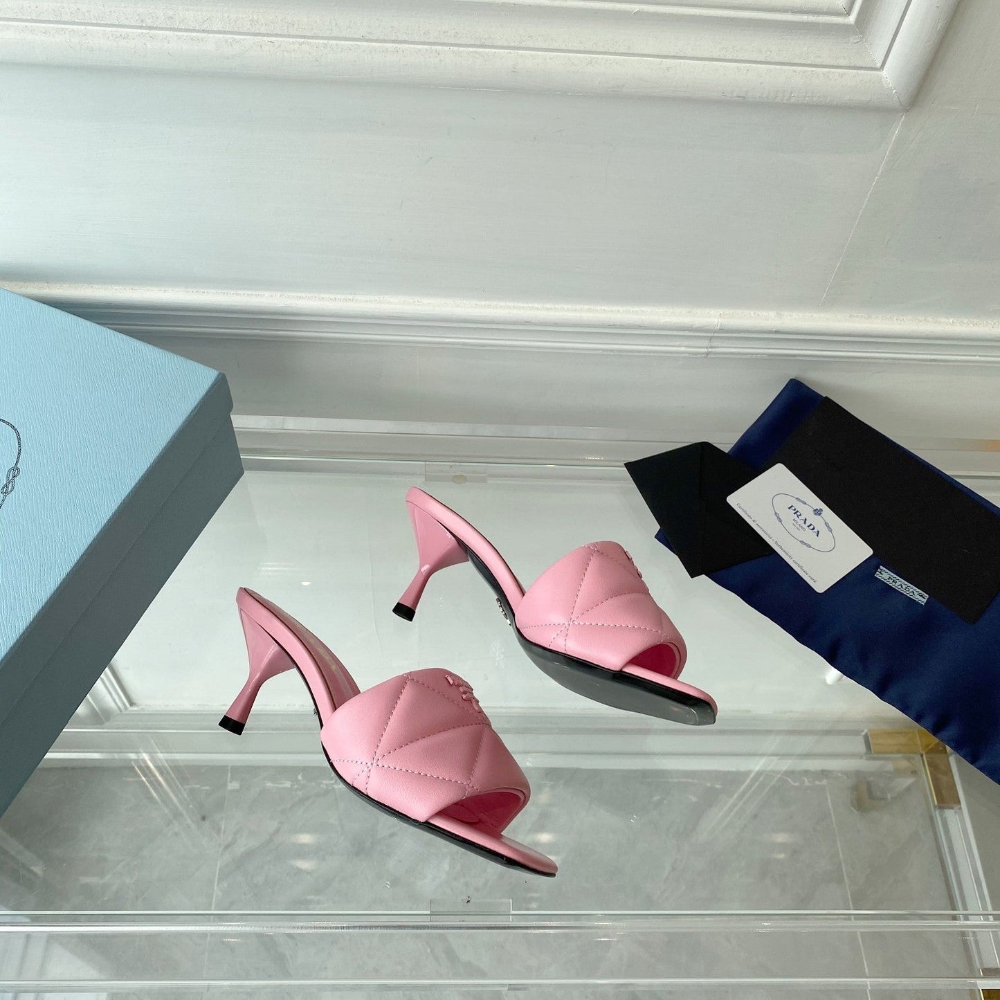 PRADA Heeled Sandal 65 Pointed Sole Quilted Pink Leather