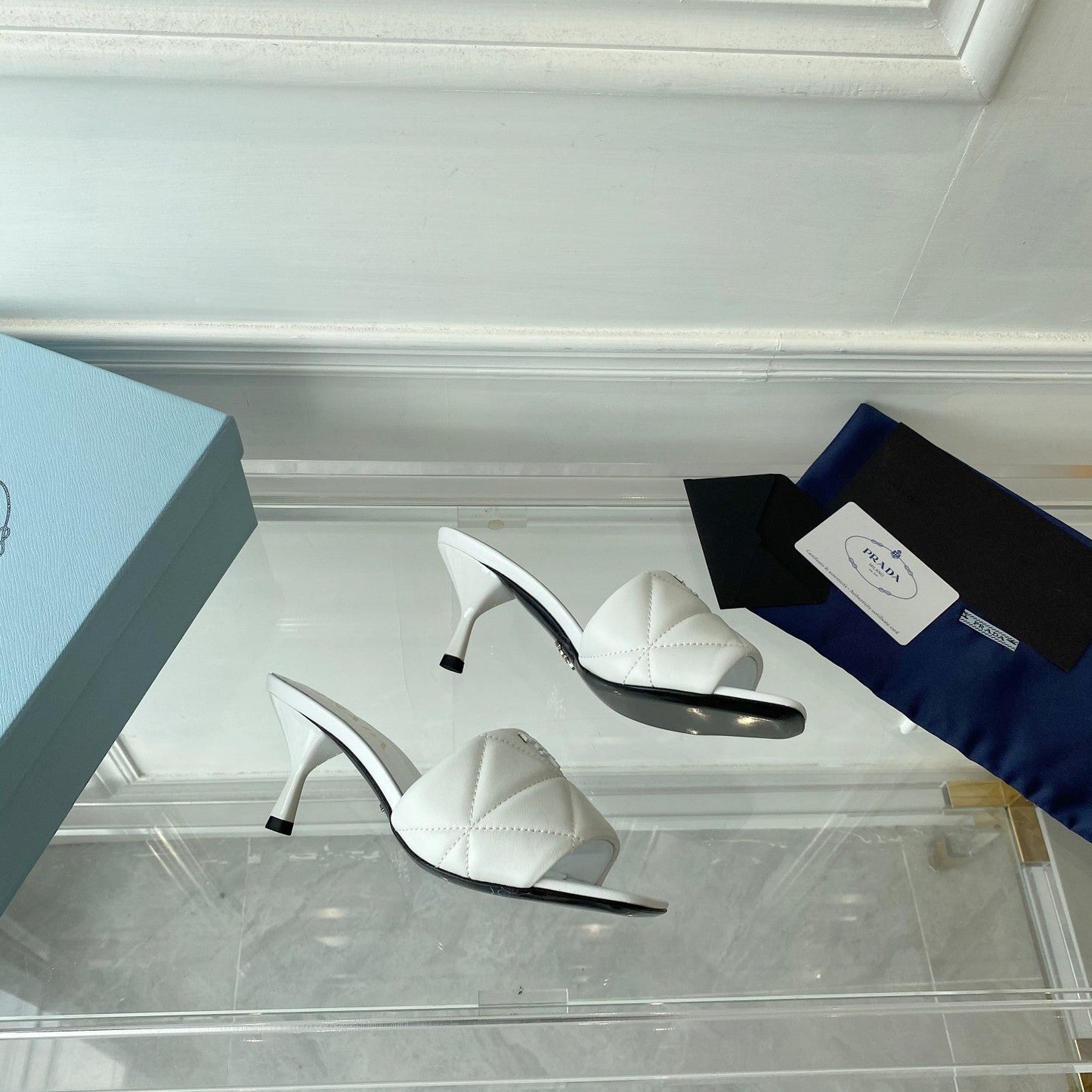 PRADA Heeled Sandal 65 Pointed Sole Quilted White Leather