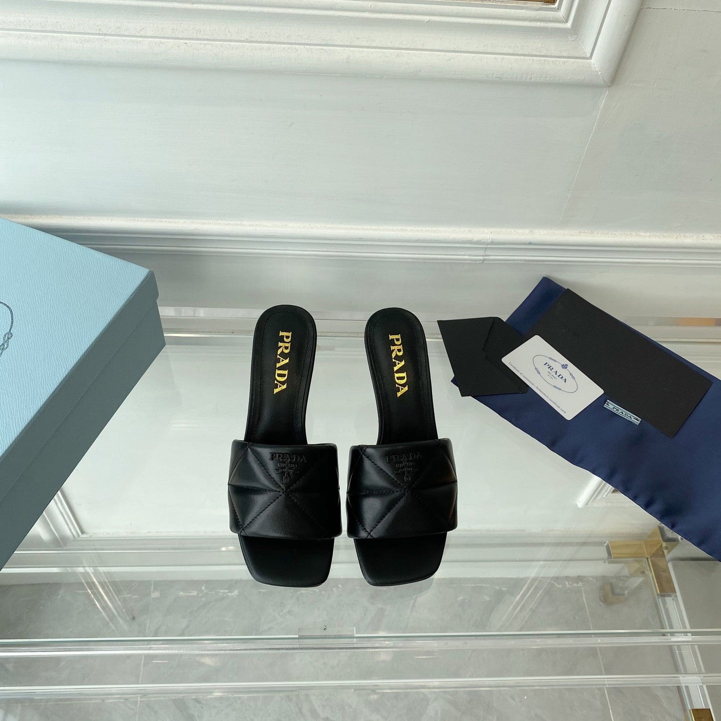 PRADA Heeled Sandal 65 Pointed Sole Quilted Black Leather