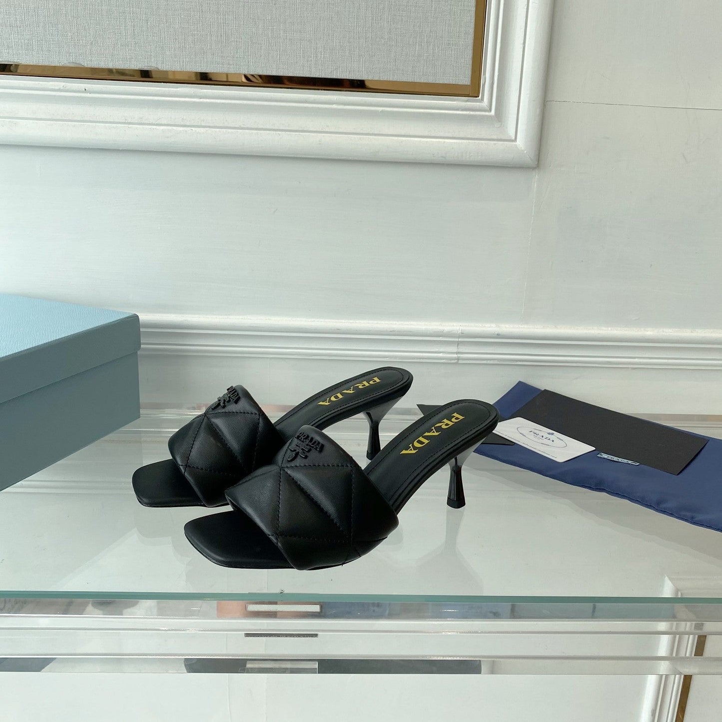 PRADA Heeled Sandal 65 Pointed Sole Quilted Black Leather