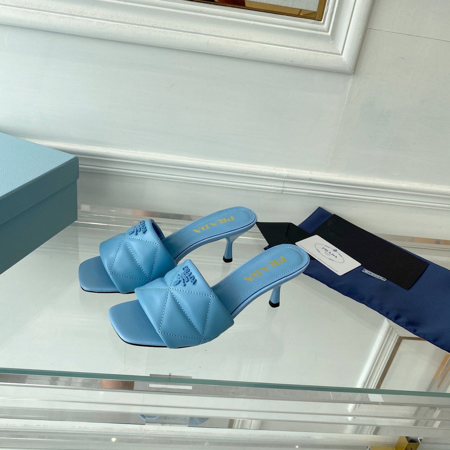 PRADA Heeled Sandal 65 Pointed Sole Quilted Sky Blue Leather
