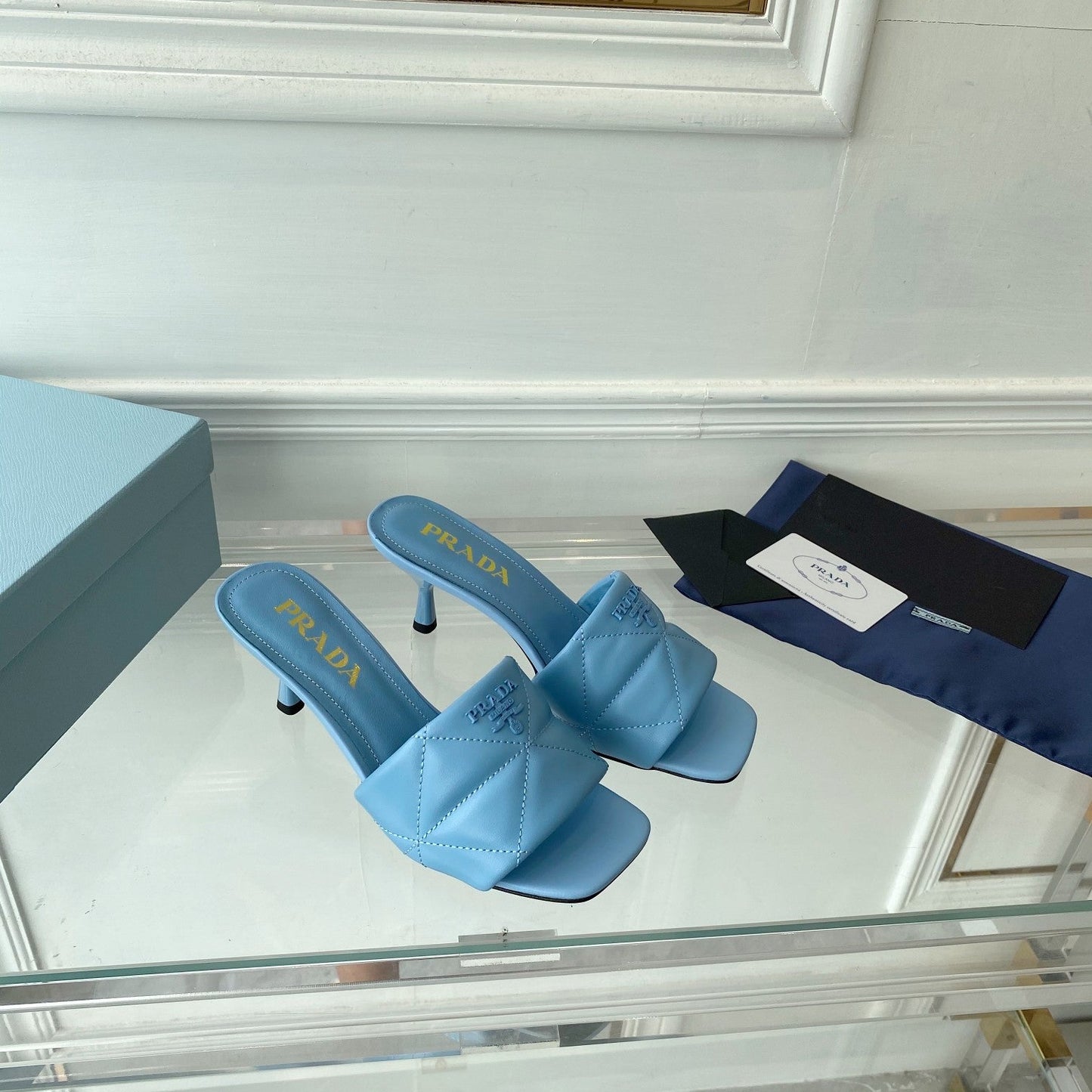 PRADA Heeled Sandal 65 Pointed Sole Quilted Sky Blue Leather