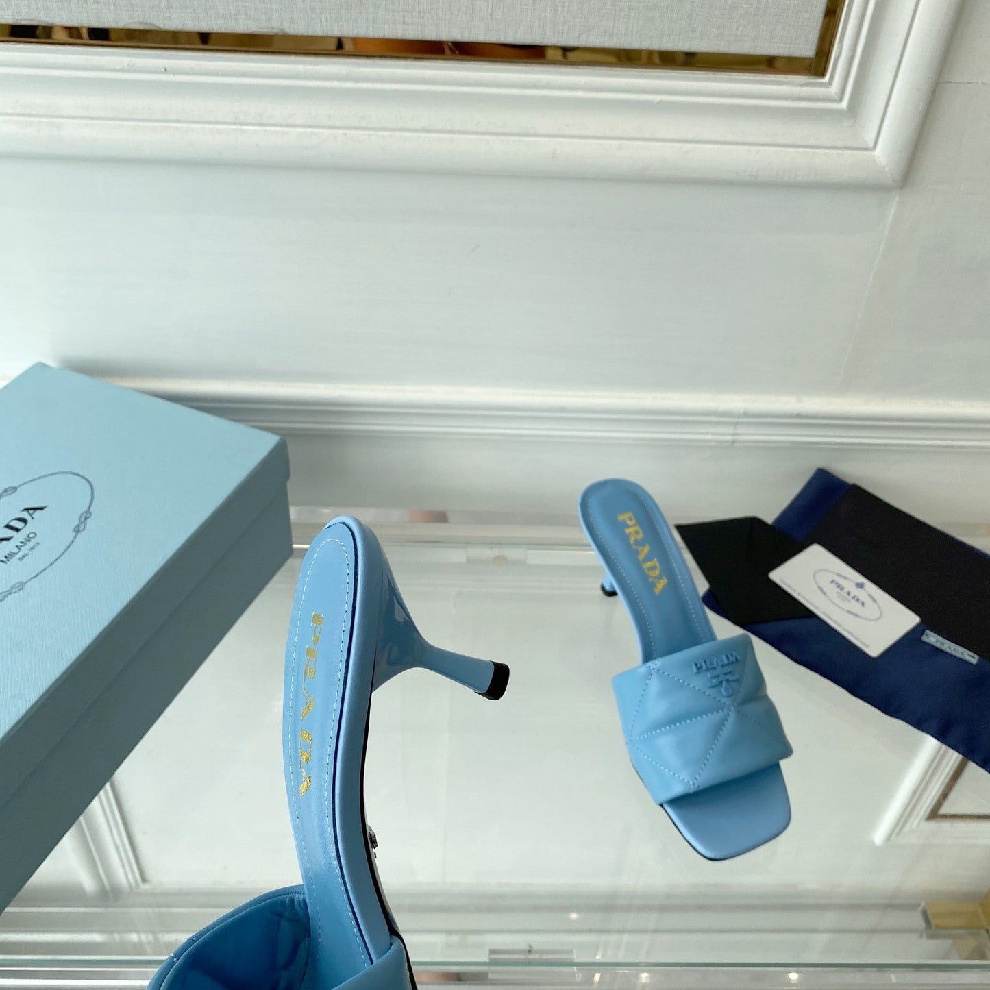 PRADA Heeled Sandal 65 Pointed Sole Quilted Sky Blue Leather