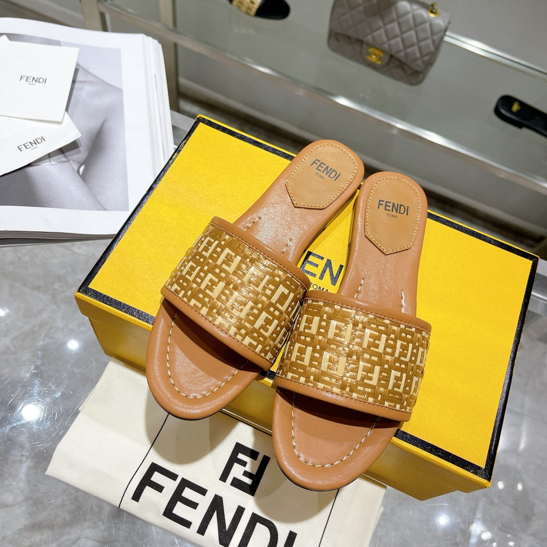 FENDI FF Women Raffia Sandal Tan