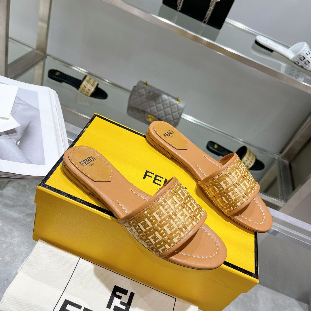 FENDI FF Women Raffia Sandal Tan