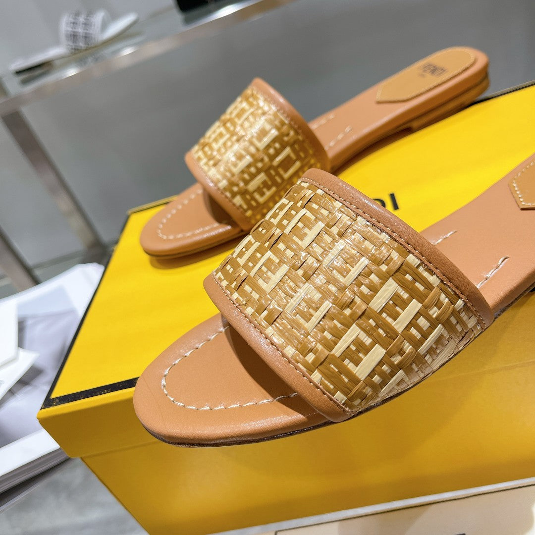 FENDI FF Women Raffia Sandal Tan