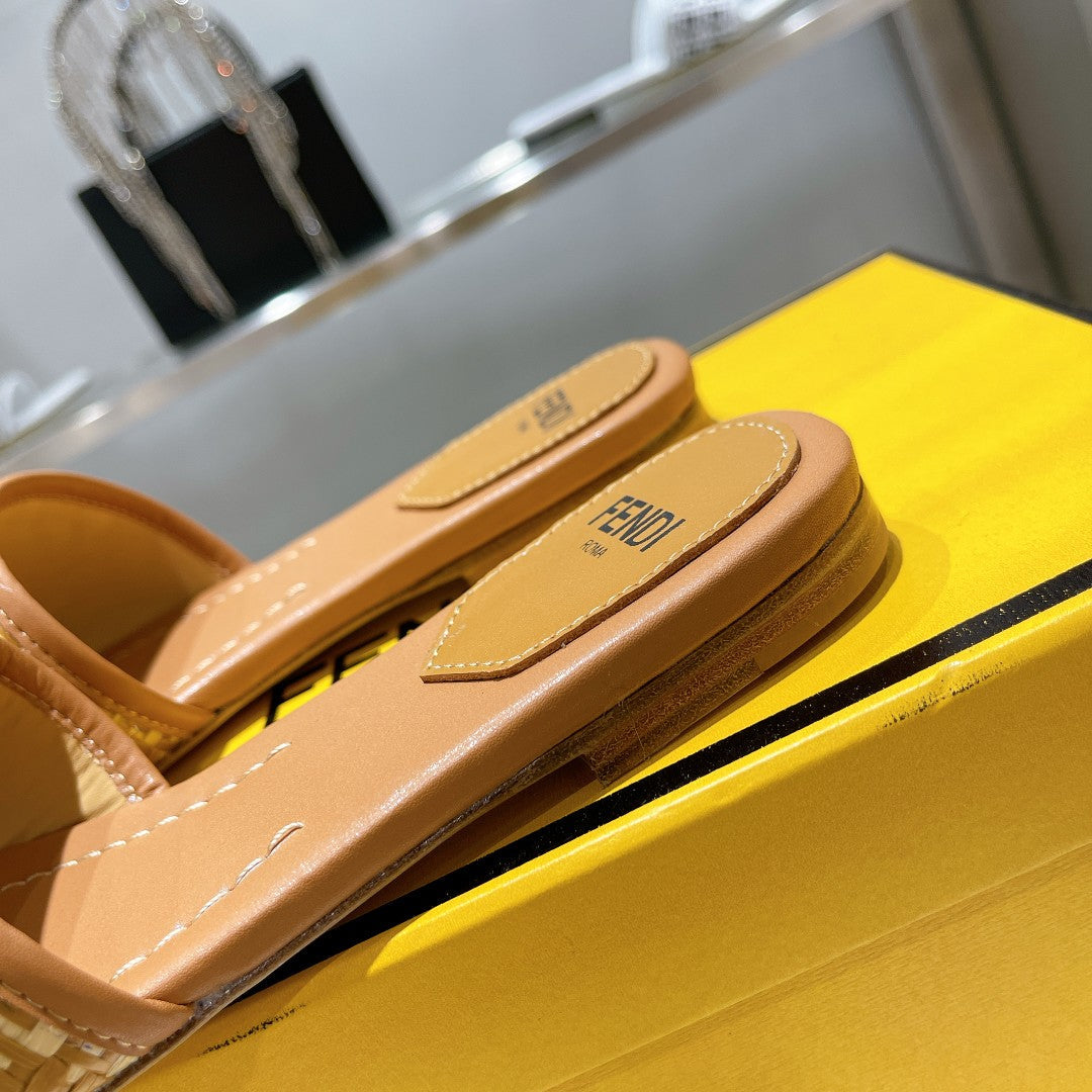 FENDI FF Women Raffia Sandal Tan