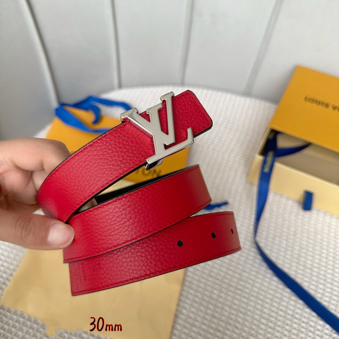 Louis Vuitton Initiales 30mm Reversible Belt Silver Buckle Red Black Leather