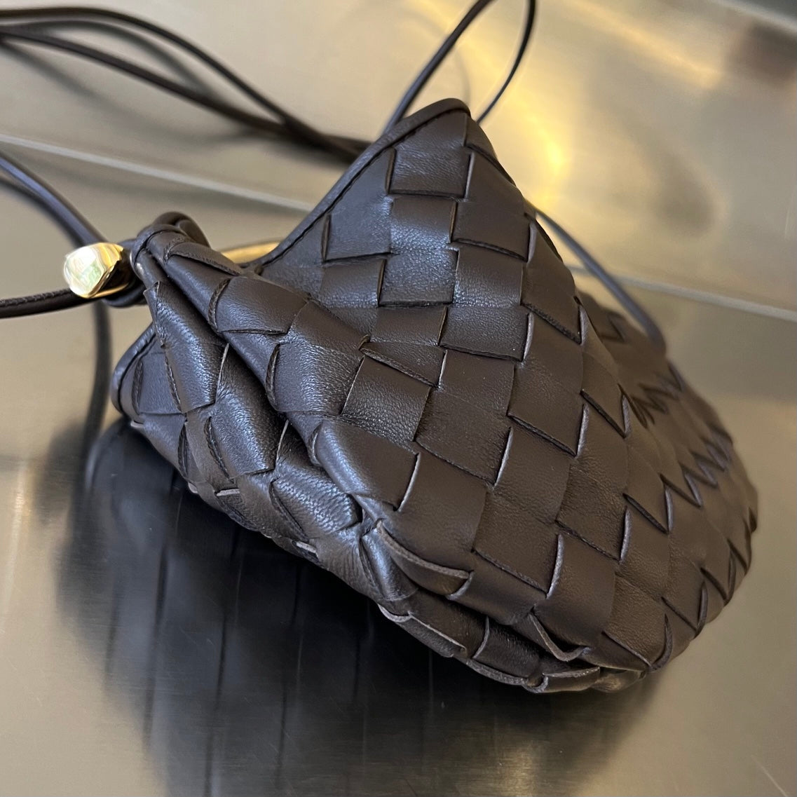 Bottega Veneta SARDINE 20 WITH CHAIN IN BLACK LAMBSKIN
