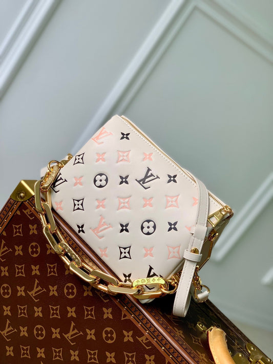 Louis Vuitton coussin bb 21 cream pink black monogram empreinte calfskin gold hardware