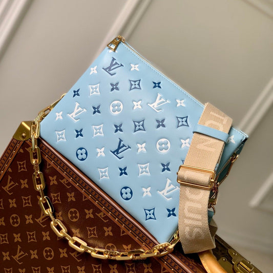 Louis Vuitton coussin pm 26cm cloud blue white monogram empreinte calfskin
